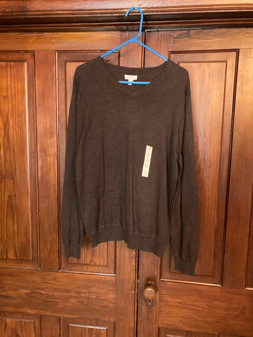 Sonoma New Men's Chocolate Brown V-Neck Long Sleeve Cotton Sweater Large